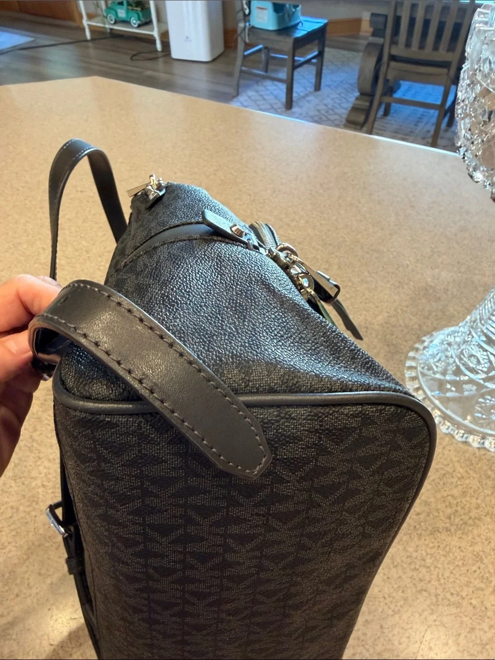 Michael Kors Black Logo Zip-Front Backpack Unisex
